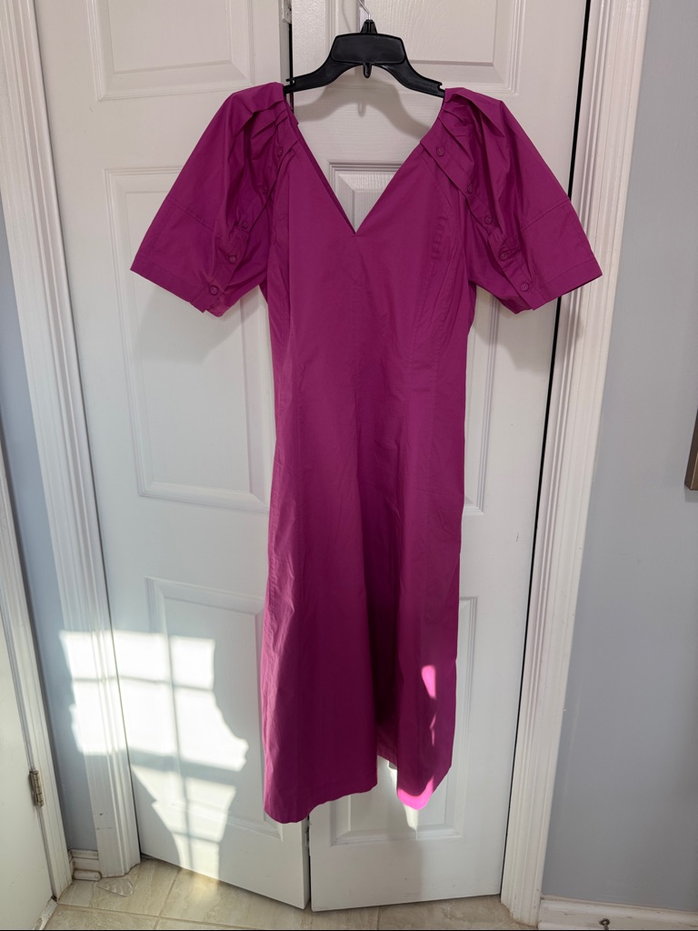 Loft Bright Fuchsia V-Neck Cotton Dress Size 12 Petite